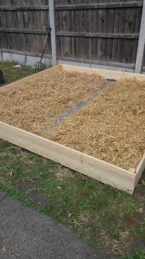 How to Build a Raised Vegetable Bed- add straw
