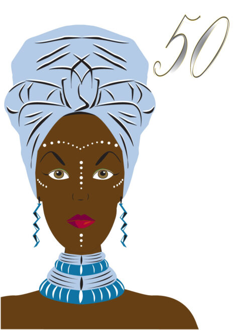 Birthday Card Age African Head Wrap Blue 50 - bha0010