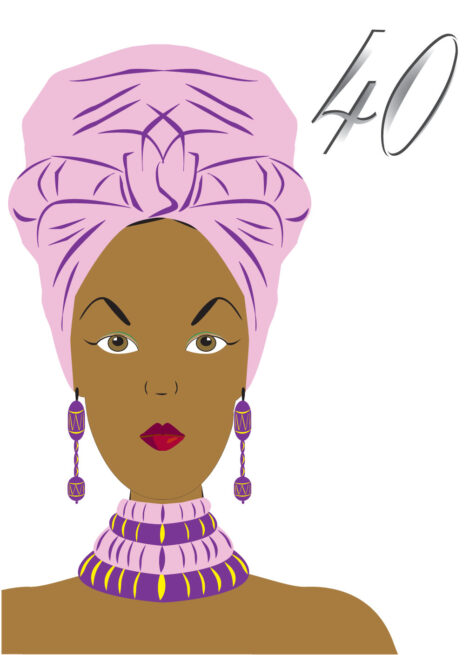 Birthday Card Age African Head Wrap Lilac 40 - bha009