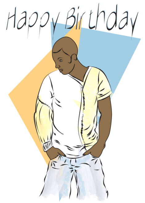 Black Greeting Card Him Birthday Casual Pose - bhm0012