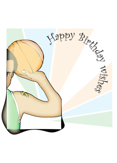 Black Greeting Card Him Birthday Man Holding Basketball Sunburst - bhm004