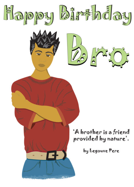 Black Greeting Card Him Birthday Relation Bro Crossed Arms Pose - bhmr009