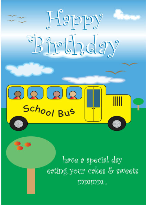 Birthday Card Child Yellow School Bus - bk0010
