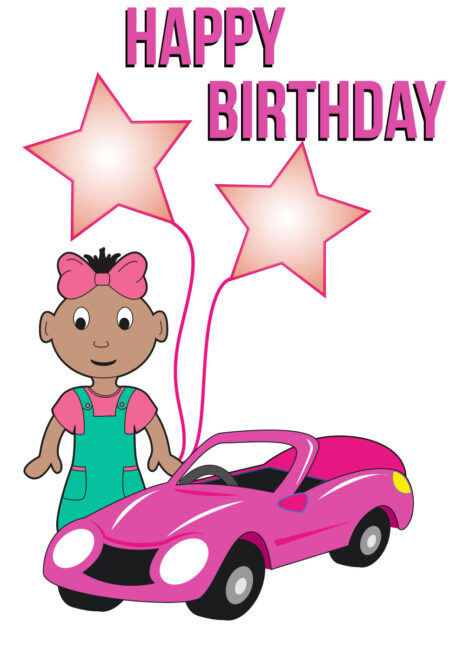 Birthday Card Child Girl Car - bk0012