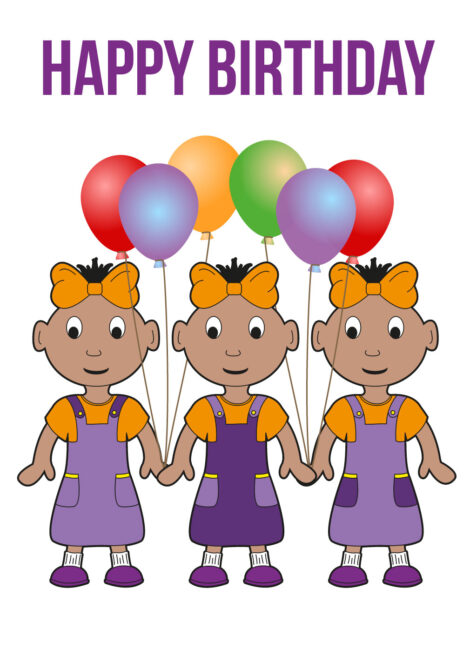 Birthday Card Child Girl Triplets - bk002