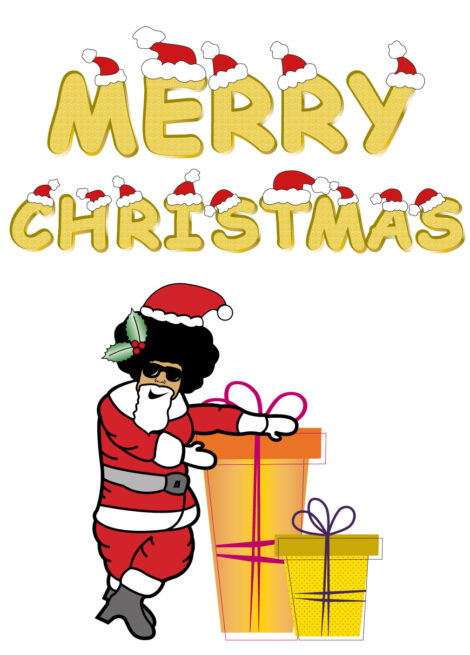 Black Christmas Card Afro Santa with Gifts - cm0012