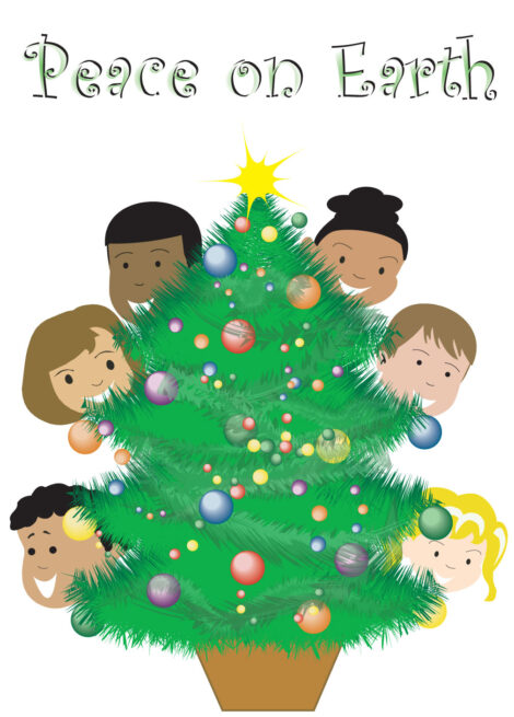 Black Christmas Card Friends Around Christmas Tree - cm0019