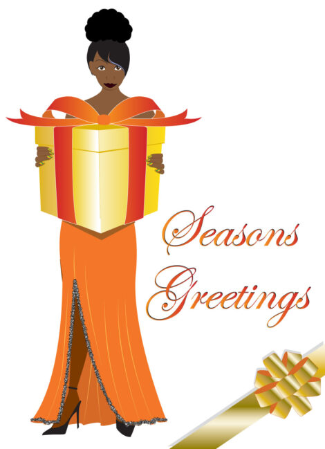 Black Christmas Card Black Woman Holding Gift - cm0024