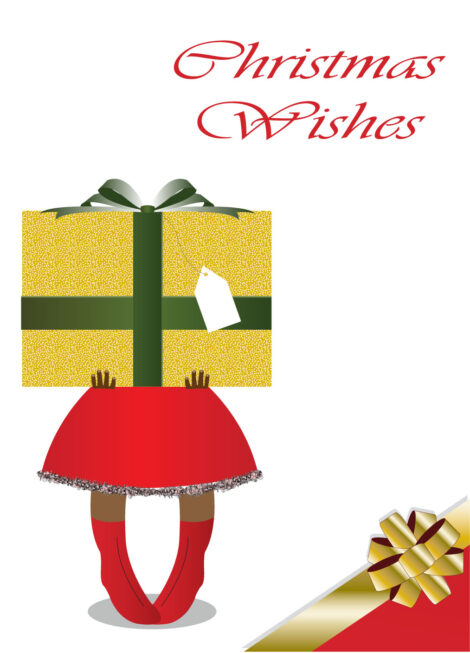 Black Christmas Card Little Girl and Present - cm0026