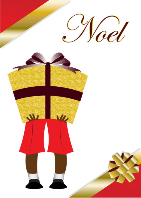 Black Christmas Card Little Boy and a Present - cm0027