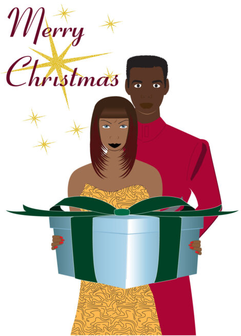 Black Christmas Card Couple with Gift - cm0029