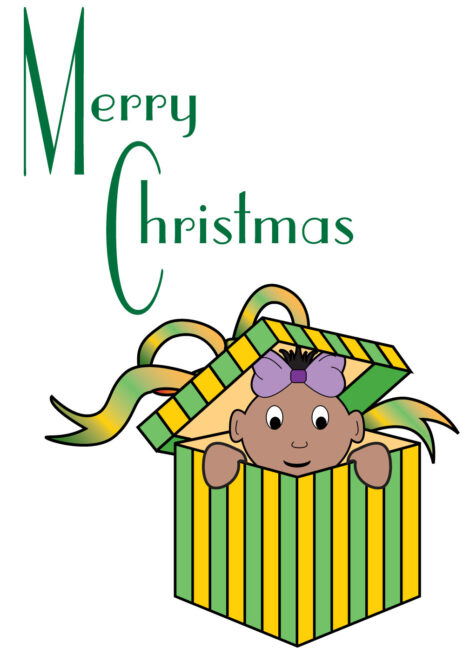 Black Christmas Card Child in Christmas Present - cm006