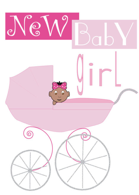 New Birth Card Baby Girl Pram - nb002