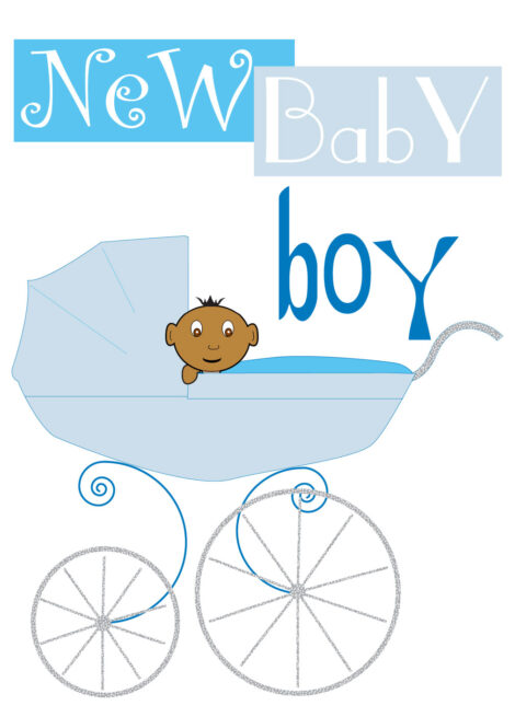 New Birth Card Baby Boy Pram - nb003