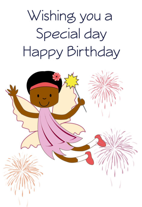 Birthday Card Child Fairy Yellow Wings - bk0020