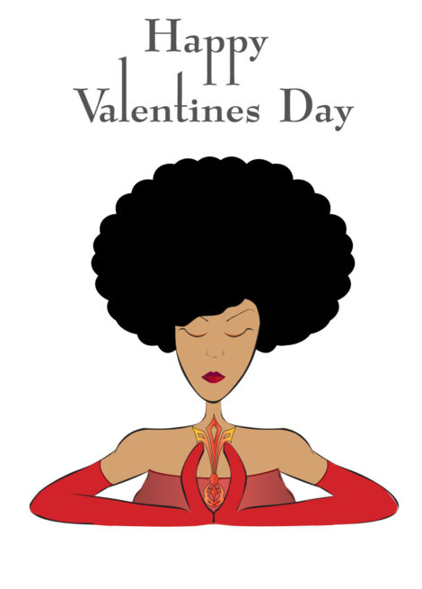 Valentines Card Afro Woman Red Gloves - val001