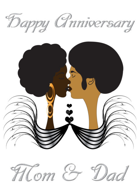 Anniversary Card Afro Couple Anniversary Hearts- wed005